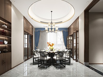 新中式别墅客厅餐厅模型3d模型