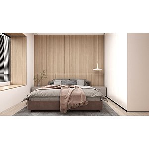 现代原木风家居卧室3d模型