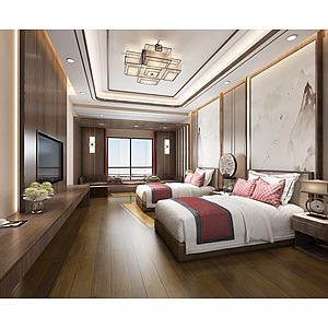 新中式酒店标间客房3d模型