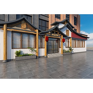 新中式中餐厅门头门3d模型