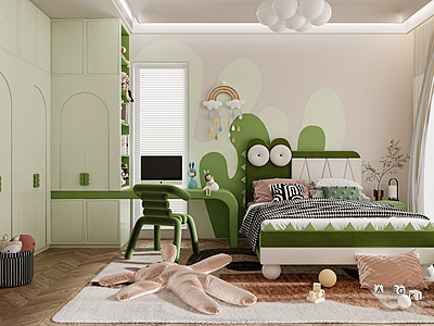 现代绿色系儿童房儿童床3d模型3d模型