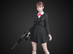 3D模型持枪校服女生可爱女孩短裙
