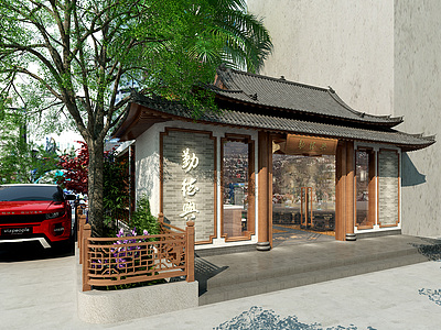 中式茶室门头门面模型3d模型