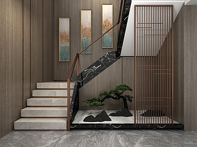 现代楼梯园艺景观模型3d模型
