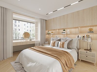 3d简约木质家居卧室模型