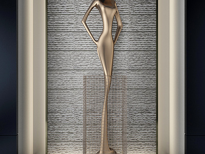 新中式淑女金属雕塑摆件模型3d模型