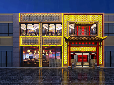 中式风格单体建筑餐饮门头模型3d模型