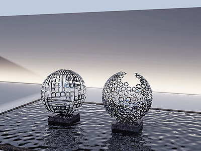 3d现代球形金属镂空雕塑模型