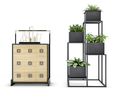 现代盆栽植物装饰柜模型3d模型