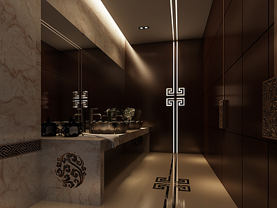 中式酒店卫生间模型3d模型