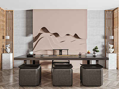 新中式茶桌椅组合泡茶椅模型3d模型