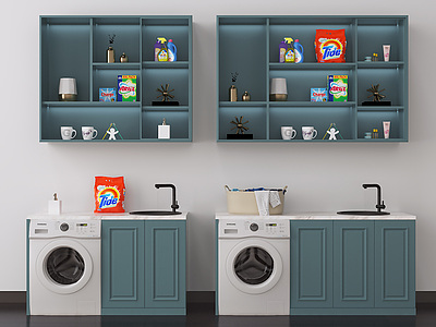 3d储物柜洗衣机组合模型