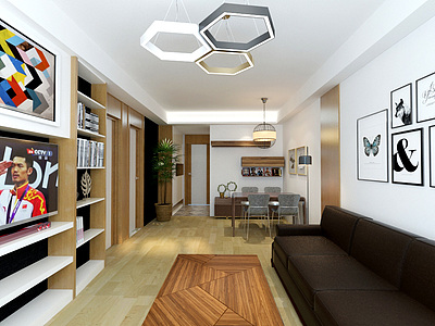 3d现代简约小户型客厅模型