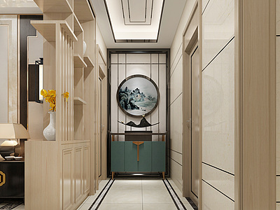 3d新中式别墅客厅茶室模型