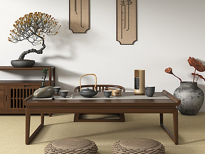 3d新中式休闲茶桌椅组合模型
