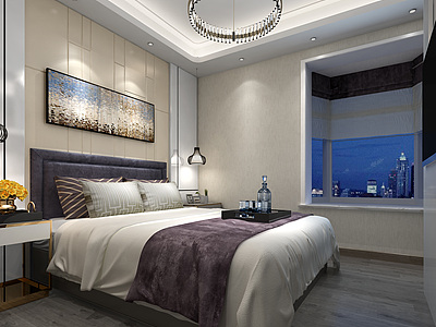 现代卧室床挂画模型3d模型