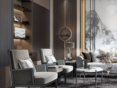 新中式客厅多人沙发椅子模型3d模型