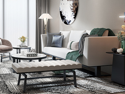 新中式客厅沙发椅子模型3d模型