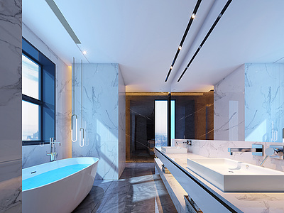 现代别墅卫生间浴缸模型3d模型