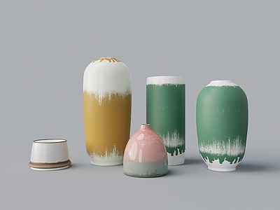 3d彩绘陶瓷花瓶陶罐模型