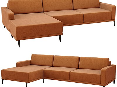 3dabayomi现代L型橙色沙发模型