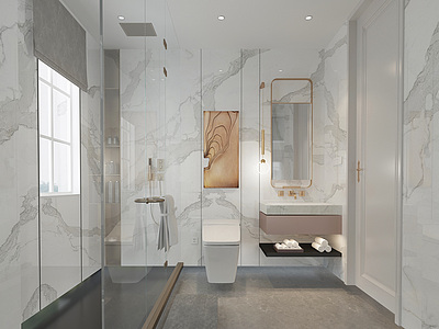 3d简约卫生间镜子浴室柜模型