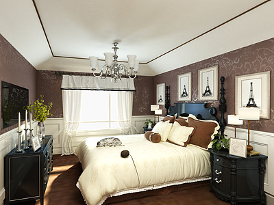 3d美式家居卧室模型