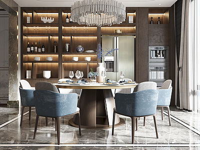 新中式餐厅餐桌餐椅模型3d模型