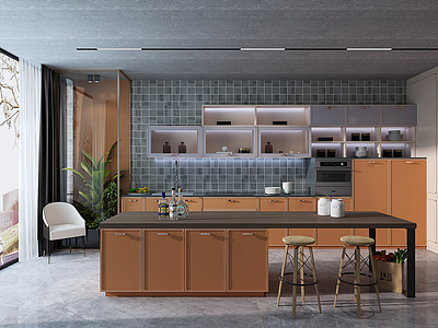 现代简约厨房橱柜岛台模型3d模型