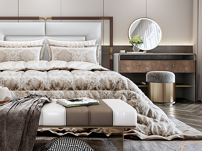 现代卧室床品吊灯椅子模型3d模型