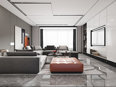 3d客厅高级灰客厅沙发组合模型