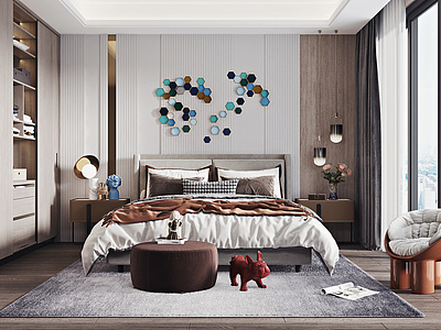 卧室现代轻奢卧室3d模型