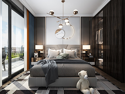 3d新中式轻奢卧室模型