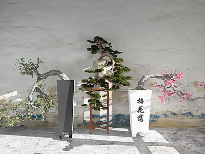 3d新中式盆栽模型