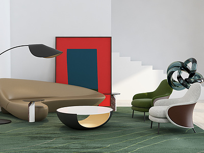 3d现代会客厅圆弧沙发模型