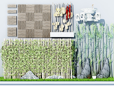 3d现代竹子围栏模型