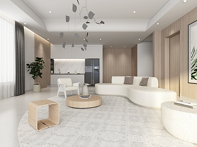 3d北欧客厅厨房弧形沙发模型