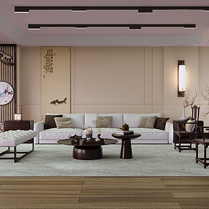 新中式客厅红木沙发茶几3d模型