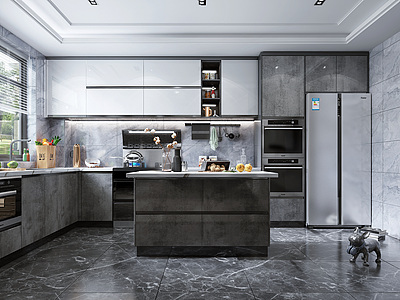 3d现代风格开放式厨房模型