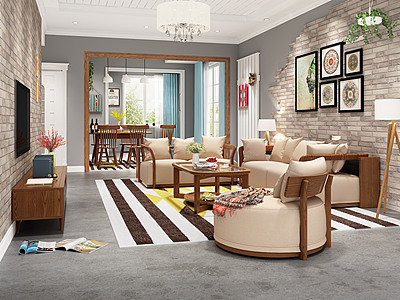3d北欧客厅沙发模型