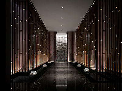 3d新中式洗浴中心过道模型