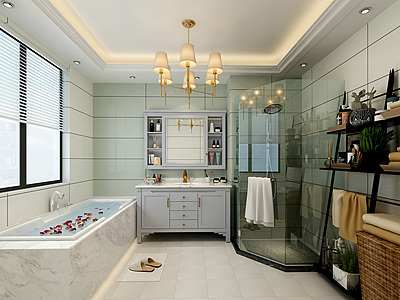 美式卫生间浴缸浴柜模型3d模型