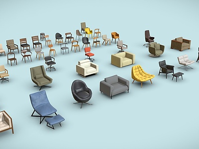 现代单人椅沙发组合模型
