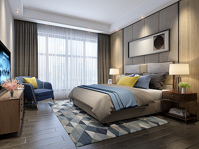 新中式卧室老人房3d模型