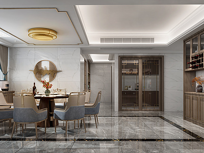 新中式餐厅厨房3d模型