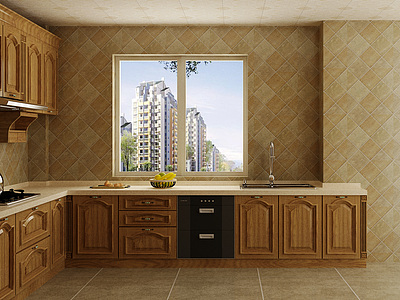 欧式实木厨房橱柜模型3d模型