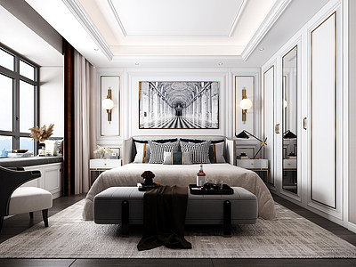 卧室双人床床品组合模型3d模型