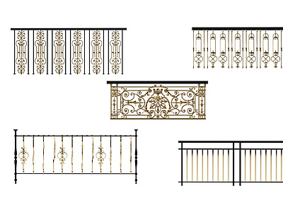 3d欧式古典铁艺雕花护栏模型