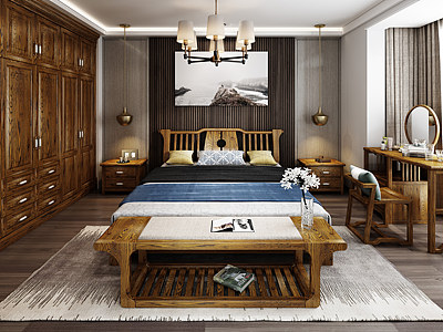 新中式风格卧室模型3d模型