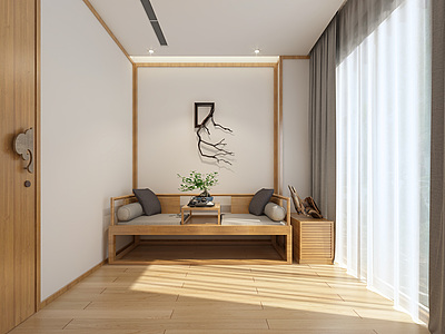 3d新中式休息室洽谈室模型